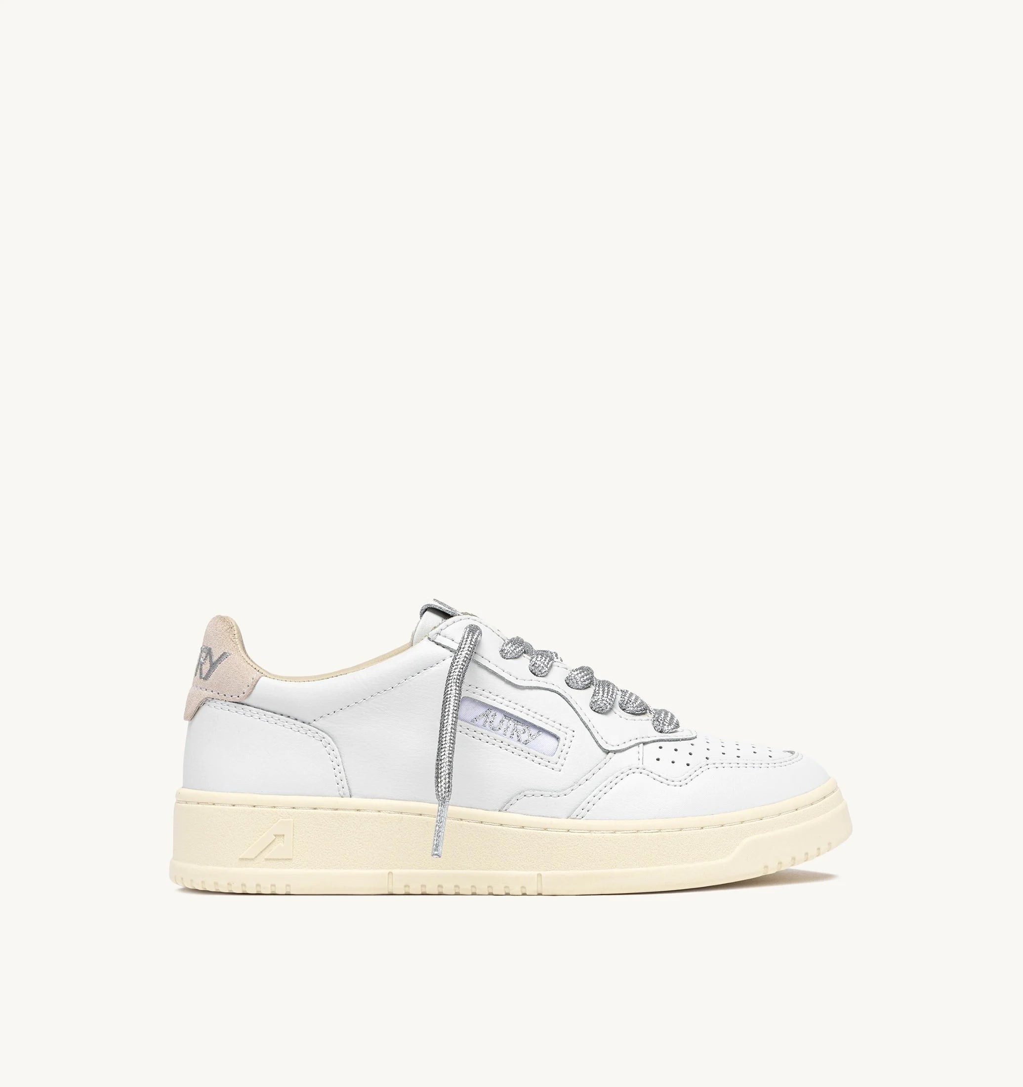 AUTRY SNEAKERS SNEAKERS MEDALIST LOW IN PELLE BIANCA E DETTAGLI LUREX ARGENTO AULW - SW02