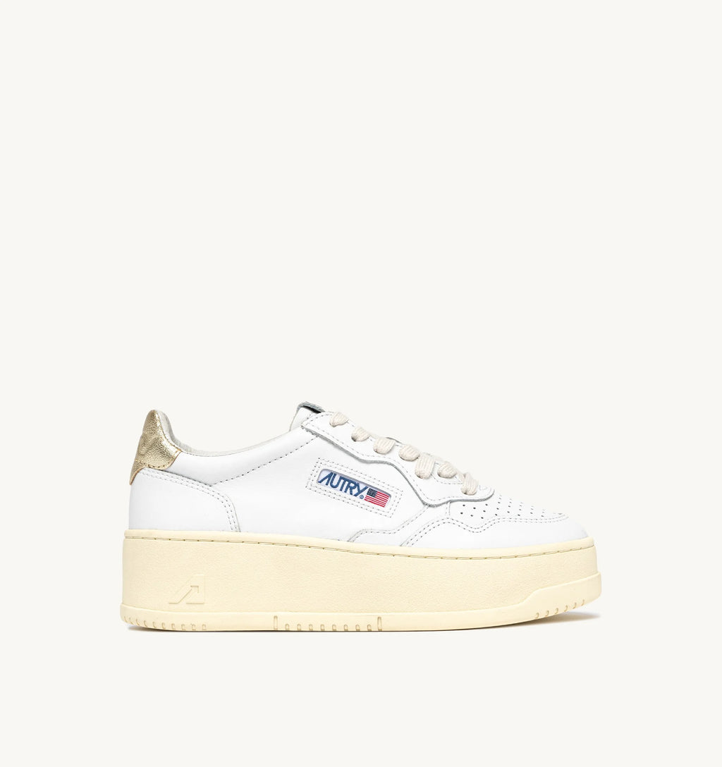 AUTRY SNEAKERS SNEAKERS MEDALIST PLATFORM IN PELLE PLATINO E BIANCO PTLW - LL01